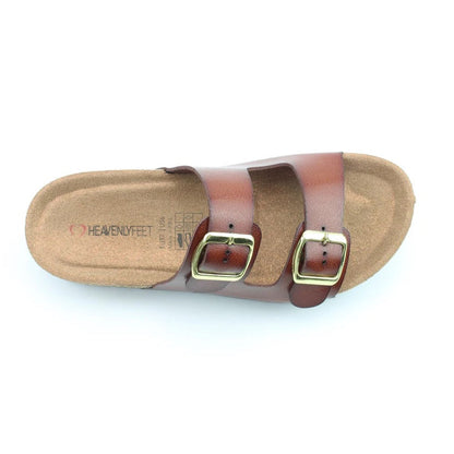 Heavenly Feet Harmony Women's Lightweight Twin Buckle Slip On Mule Slider Redwood