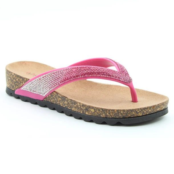Heavenly Feet Bridget Women's Diamante Flip Flop Hot Pink