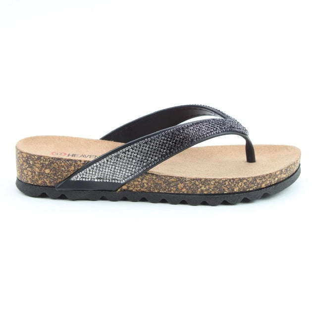 Heavenly Feet Bridget Women's Diamante Flip Flop Black