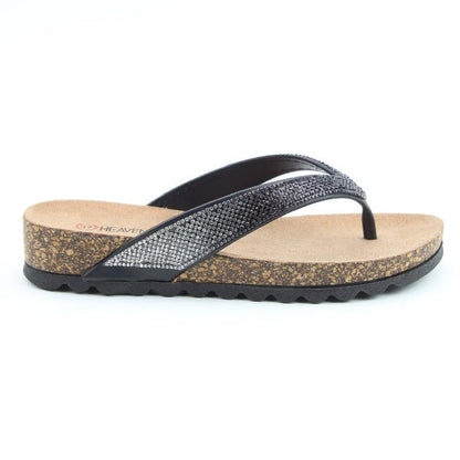 Heavenly Feet Bridget Women's Diamante Flip Flop Black