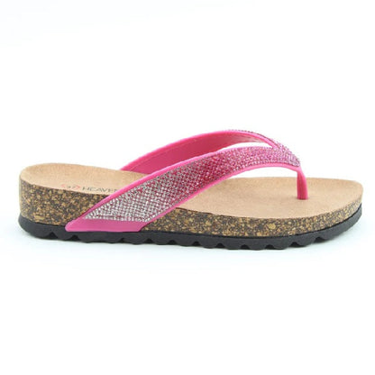 Heavenly Feet Bridget Women's Diamante Flip Flop Hot Pink