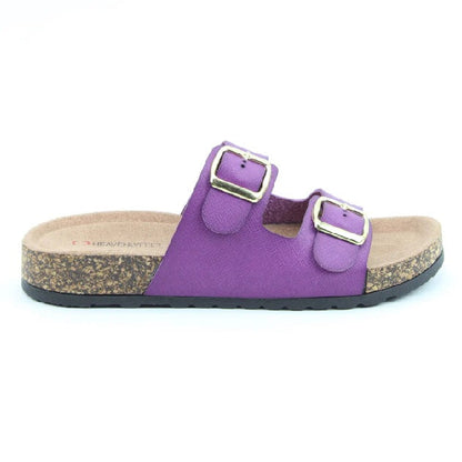 Heavenly Feet Harmony Women's Lightweight Twin Buckle Slip On Mule Slider Purple
