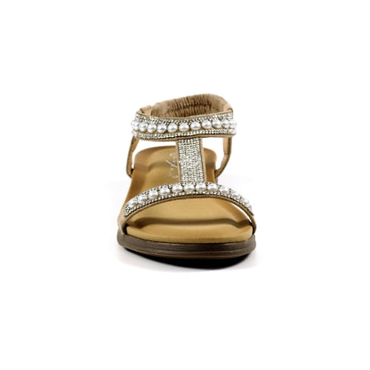 Lunar Tancy Women's T Bar Slingback Diamante Sandal Beige