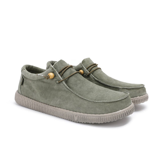 Walk In Pitas Wallabi Washed Men's Lightweight Wally Slip On Canvas Shoe Khaki
