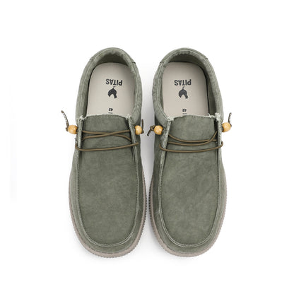 Walk In Pitas Wallabi Washed Men's Lightweight Wally Slip On Canvas Shoe Khaki