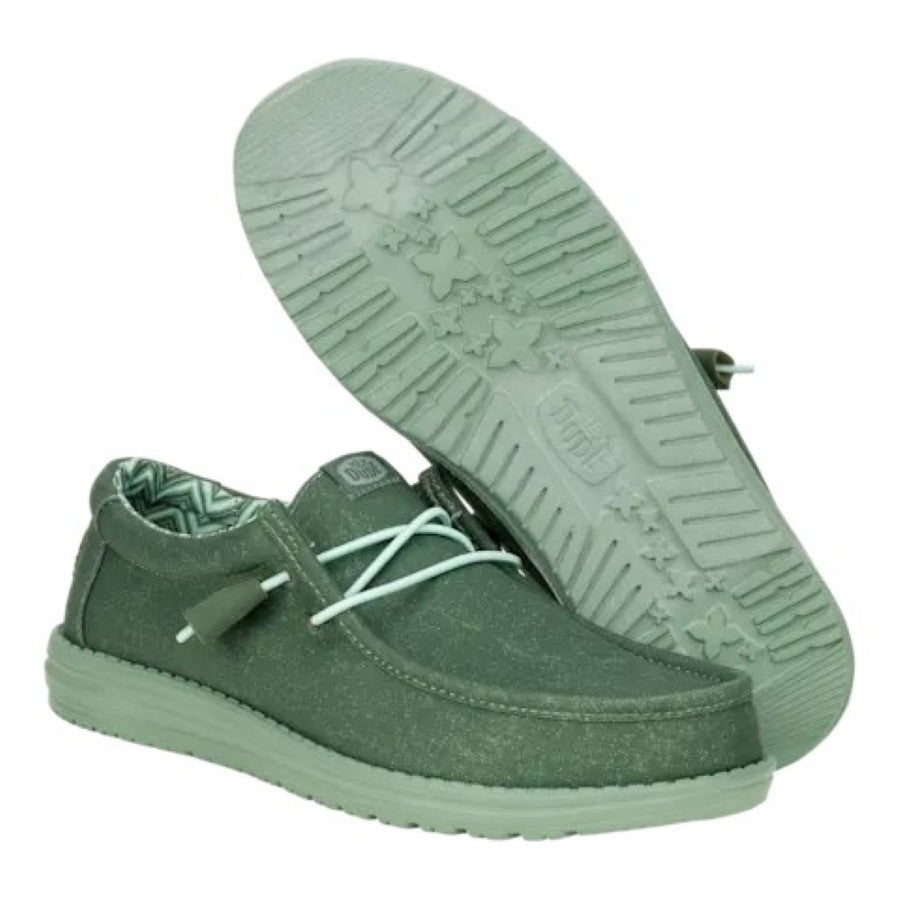Hey Dude Wally Canvas Men's Slip On Casual Shoe Duck Green / Iceberg Green