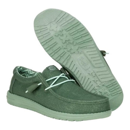 Hey Dude Wally Canvas Men's Slip On Casual Shoe Duck Green / Iceberg Green