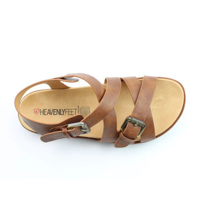 Heavenly Feet Corrine Women's Gladiator Crossover Buckle Sandal Bark